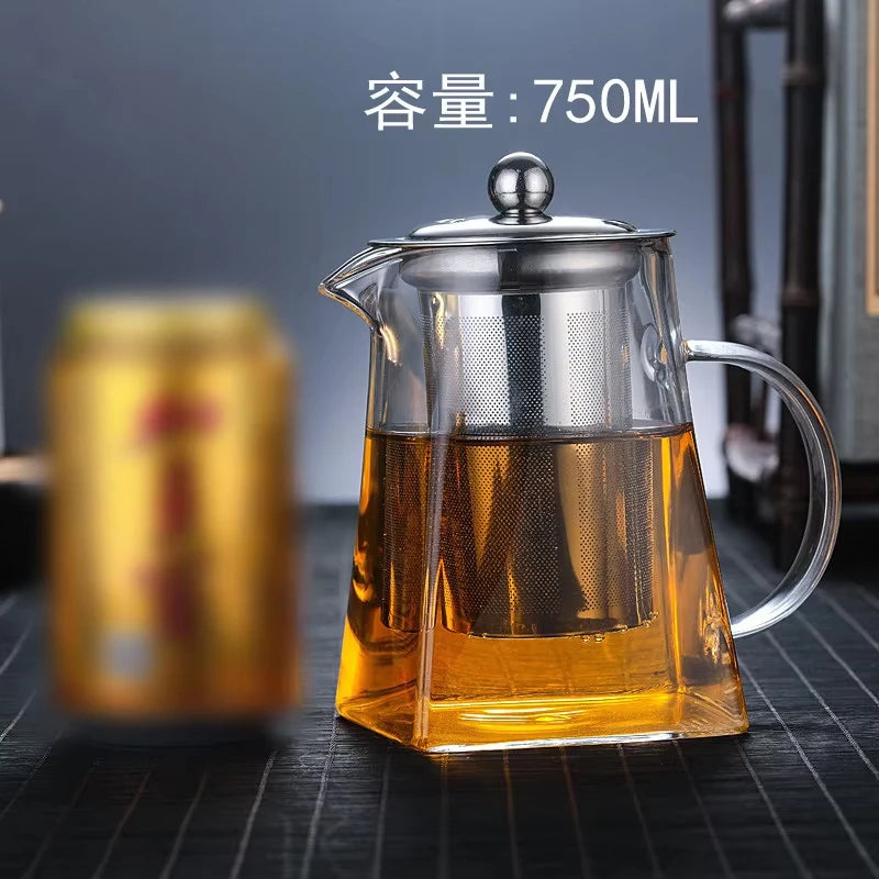 Glass Teapot Heat-Resistant Flower High Borosilicate Fair Pot Stainless Steel Bubble Teapot with Filter Heat-Resistant Glass Pot