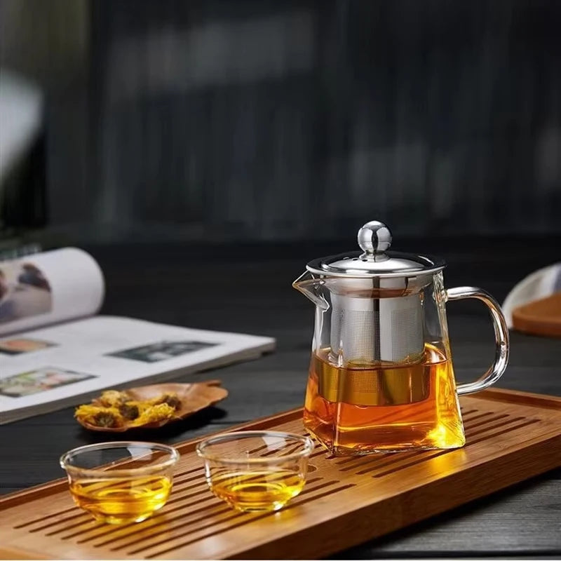 Glass Teapot Heat-Resistant Flower High Borosilicate Fair Pot Stainless Steel Bubble Teapot with Filter Heat-Resistant Glass Pot