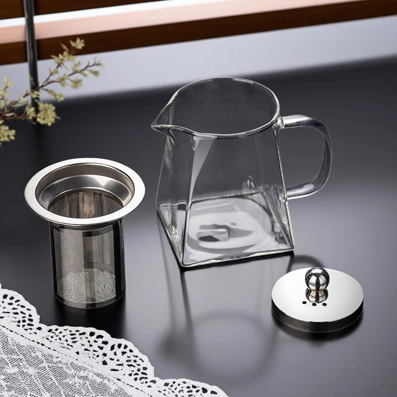 Glass Teapot Heat-Resistant Flower High Borosilicate Fair Pot Stainless Steel Bubble Teapot with Filter Heat-Resistant Glass Pot