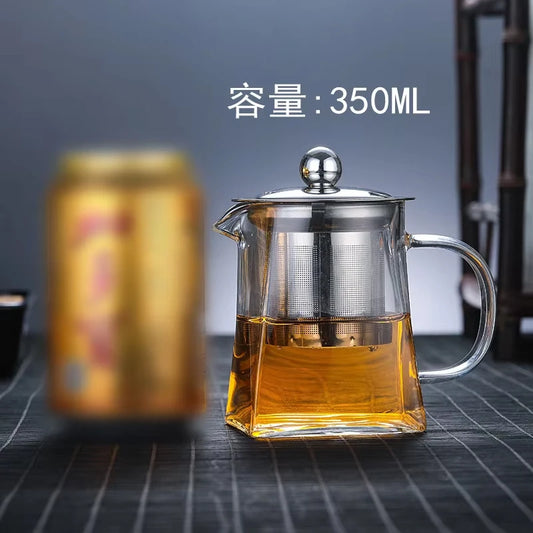 Glass Teapot Heat-Resistant Flower High Borosilicate Fair Pot Stainless Steel Bubble Teapot with Filter Heat-Resistant Glass Pot