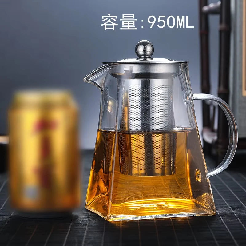 Glass Teapot Heat-Resistant Flower High Borosilicate Fair Pot Stainless Steel Bubble Teapot with Filter Heat-Resistant Glass Pot