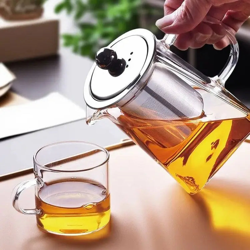 Glass Teapot Heat-Resistant Flower High Borosilicate Fair Pot Stainless Steel Bubble Teapot with Filter Heat-Resistant Glass Pot