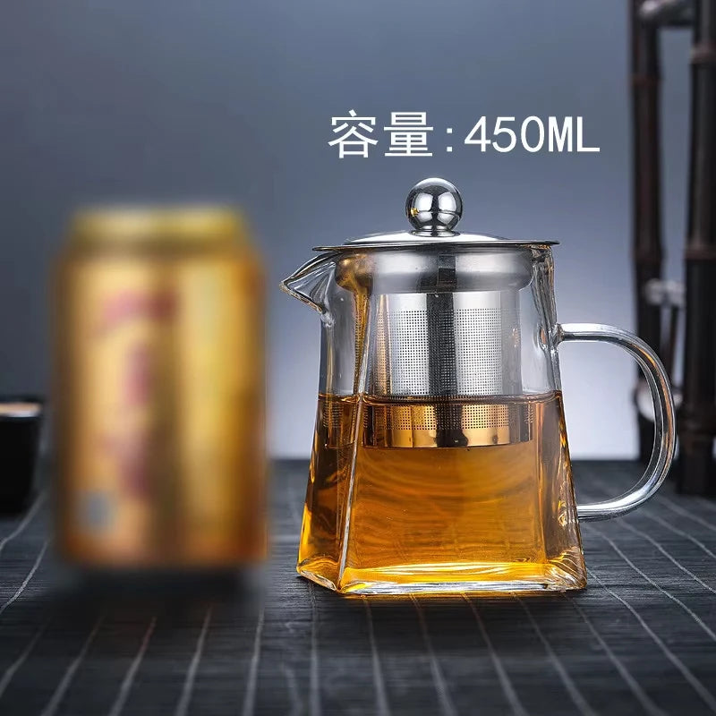 Glass Teapot Heat-Resistant Flower High Borosilicate Fair Pot Stainless Steel Bubble Teapot with Filter Heat-Resistant Glass Pot