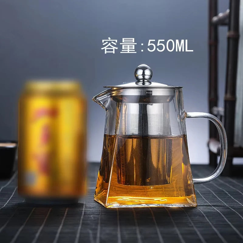 Glass Teapot Heat-Resistant Flower High Borosilicate Fair Pot Stainless Steel Bubble Teapot with Filter Heat-Resistant Glass Pot