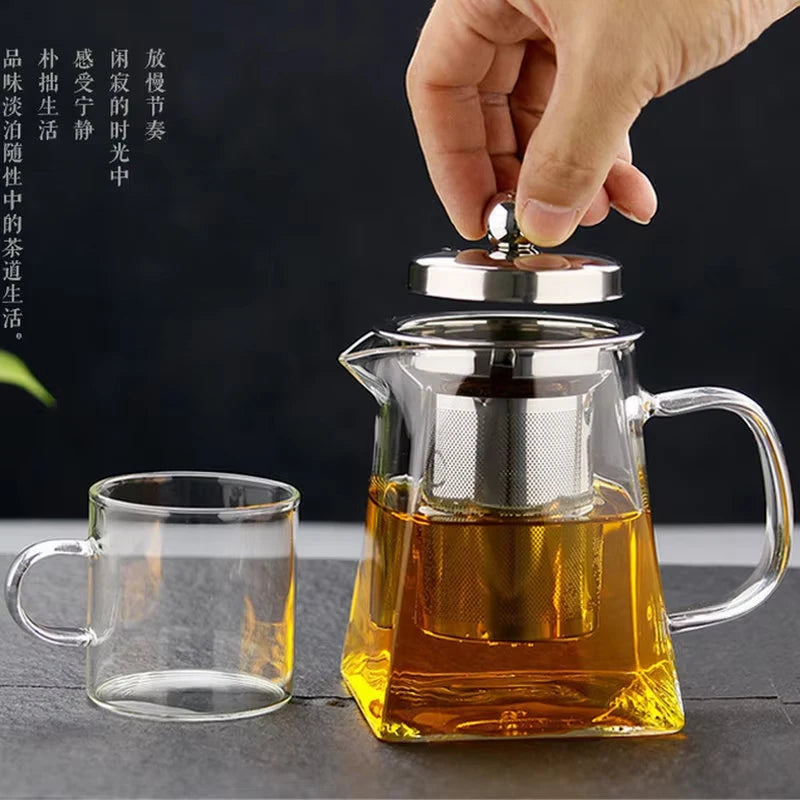 Glass Teapot Heat-Resistant Flower High Borosilicate Fair Pot Stainless Steel Bubble Teapot with Filter Heat-Resistant Glass Pot
